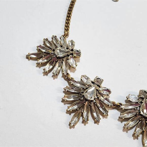 J. Crew Antique Gold Clear‎ Starburst Art Deco Necklace - Picture 5 of 8